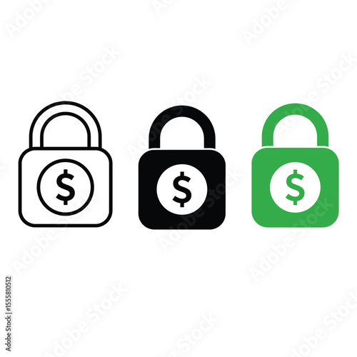 Secure Finance Icons Lock and Dollar Sign Graphics for Websites and Apps