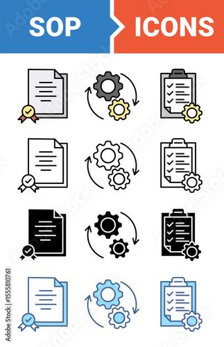 SOP concept for the standard operating procedure icon set with multiple style collection.