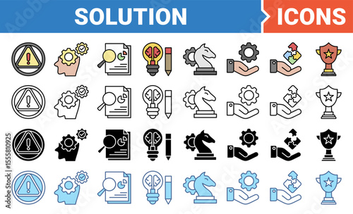 Solution icon set with multiple style collection.