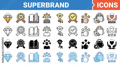Super brand icon set with multiple style collection.