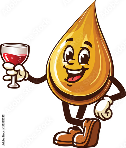 Cartoon oil drop character holding a glass of drink