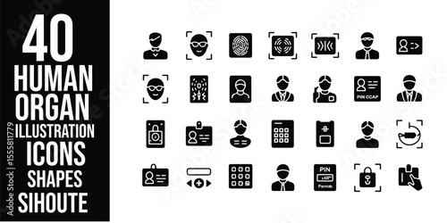 A collection of forty black and white security and identification related vector icons set design