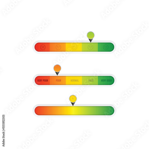 Horizontal Level Indicator Set from Poor to Good for Interface. Realistic Detailed 3d Color Level Indicator. Vector illustration