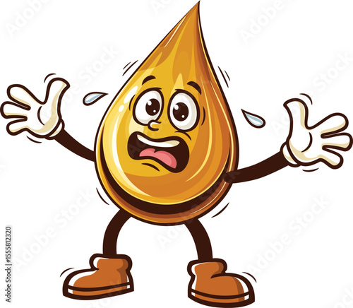 Cartoon oil drop character is panicking