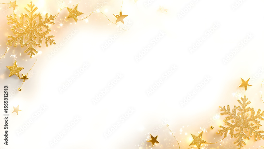 Fototapeta premium Golden Snowflake Stars Festive Lights isolated on a transparent background