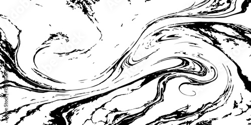 "A stark black and white abstract image featuring swirling, fluid, and organic shapes, reminiscent of marbled ink spreading in water, with distinct eddies and tendrils."