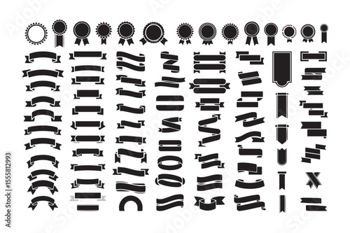 Ribbon Banner Silhouette Icon Set Badge Label Vector Collection