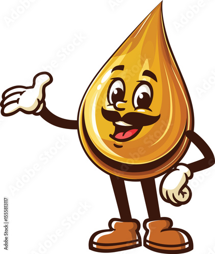 Cartoon oil drop character with mustache