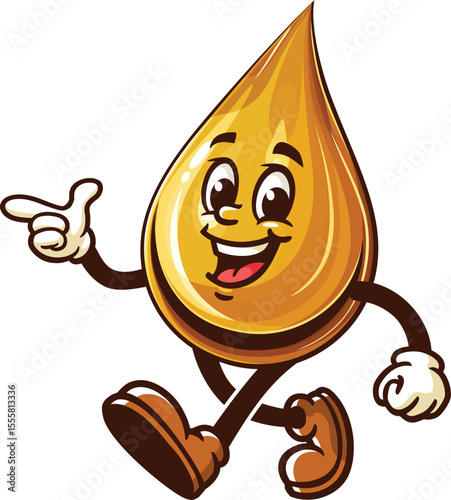 Cartoon oil drop character is walking and finds an idea