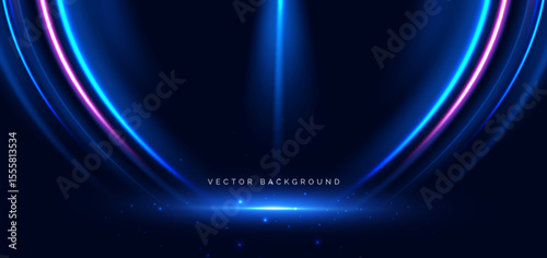 Scene futuristic technology blue and pink beam curved on dark blue background.