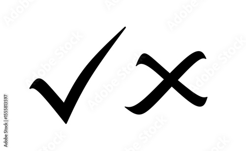 Tick ​​and cross icon, isolated on white background