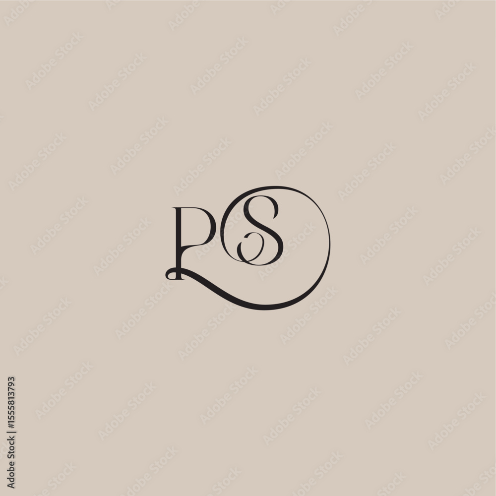 Obraz premium monogram wedding logo elegant and luxury style PS dinamyc curvy initial concept letter