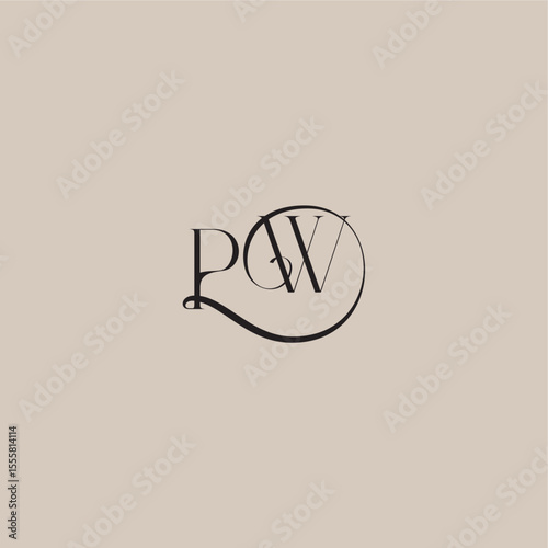 monogram wedding logo elegant and luxury style PW dinamyc curvy initial concept letter