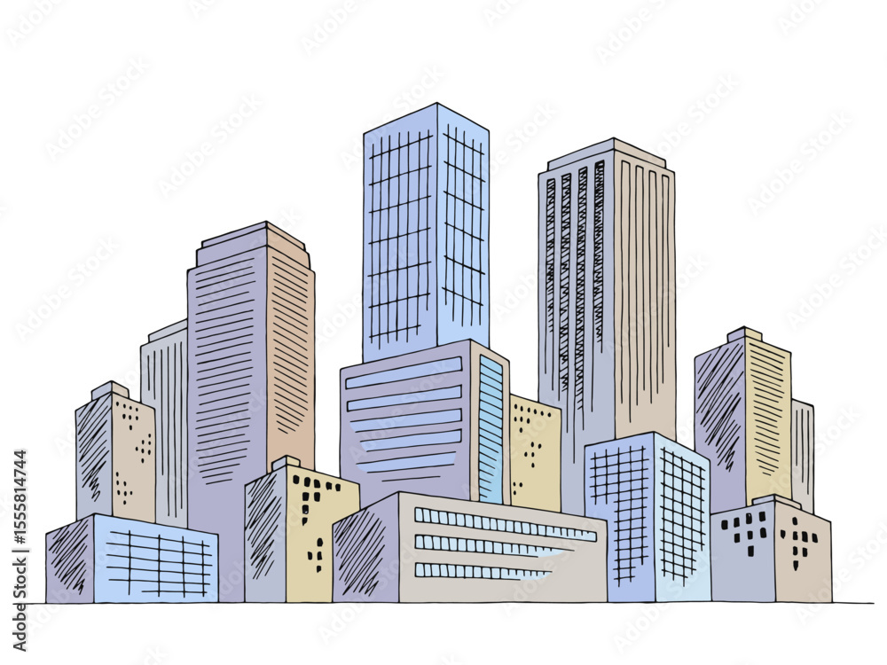 Obraz premium City graphic color cityscape skyline sketch illustration vector 