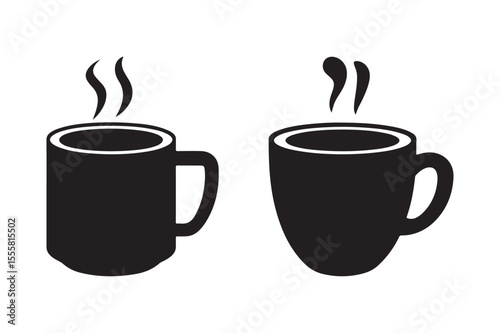 Set of Hot Steaming Coffee or Tea Mugs Silhouette Icons