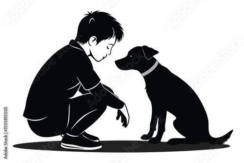 Boy and Dog Silhouette A Moment of Connection