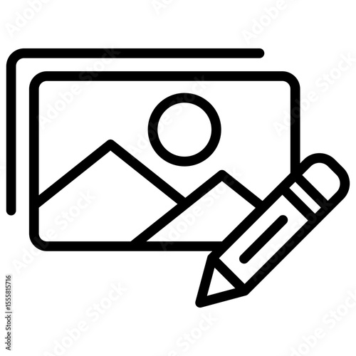Visual Editing Outline Style Icon - Image with pencil indicates media editing or visual customization process