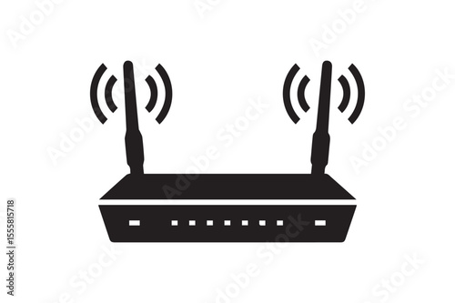 High-Performance Wireless Wifi Router Silhouette Icon with Antennas