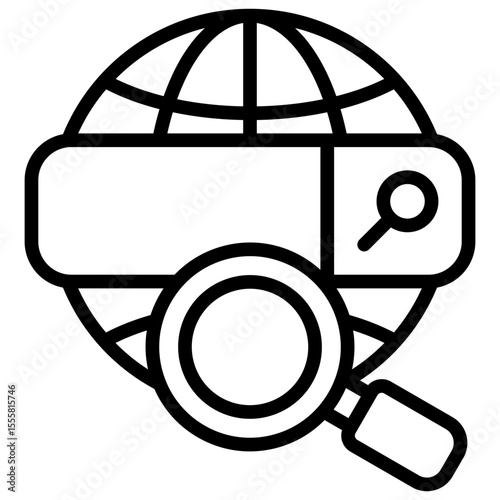 Web Search Outline Style Icon - Globe with search bar and magnifying glass, symbolizing global search or online discovery