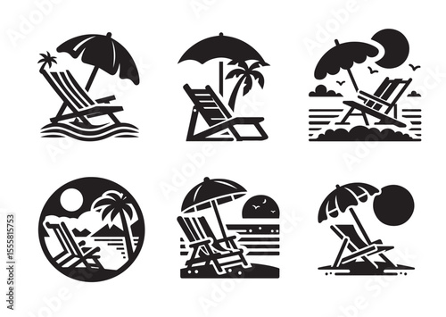 Beach chair Silhouette Black Vector Set