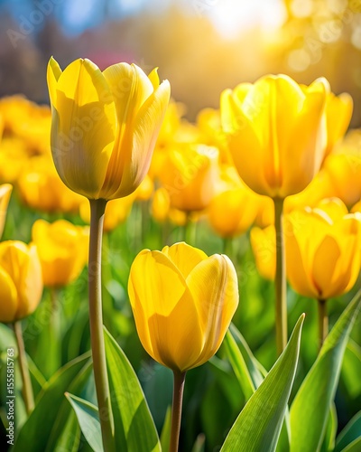 Field of yellow tulips. Generative AI