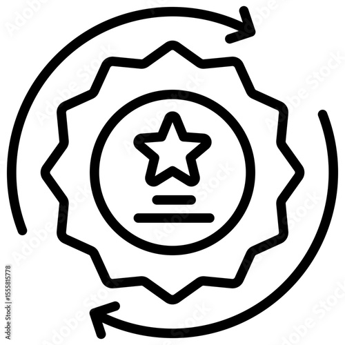 Brand Loyalty Outline Style Icon - Circular badge with arrows showing repeat engagement or customer loyalty to a brand or service