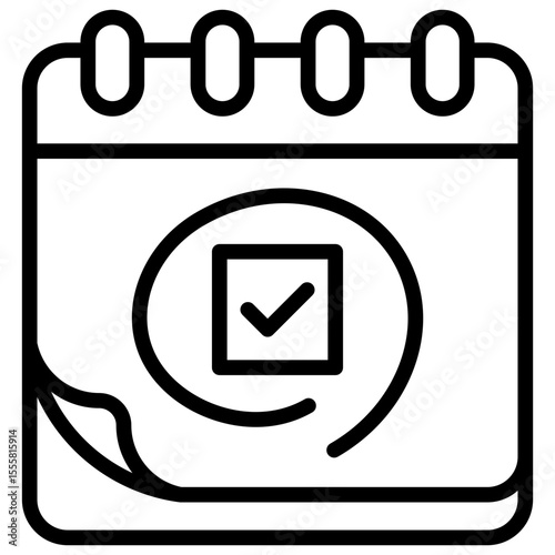 Scheduled Calendar Outline Style Icon - Calendar page with check mark, symbolizing a content calendar plan or publishing workflow