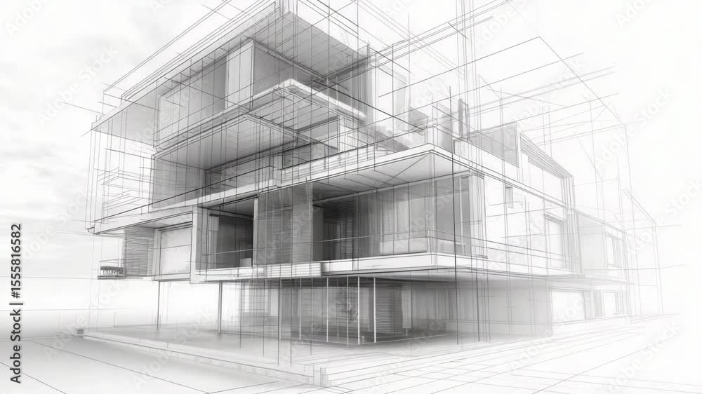 A simple illustration of a building on a clean white surface