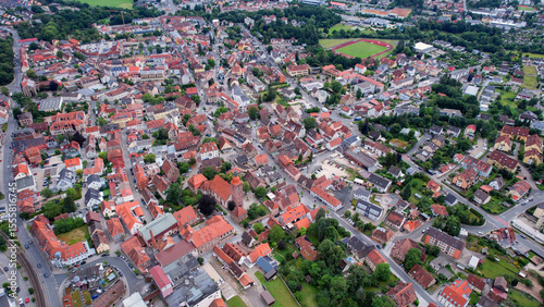 Fototapeta Naklejka Na Ścianę i Meble -   A panorama aerial view around the downtown in the city Zirndorf Germany on a sunny spring morning 
