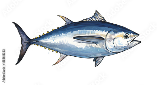Bluefin Tuna Watercolor Illustration:  Ocean Wildlife, Seafood, Marine Life watercolor png, transparent isolated nackground