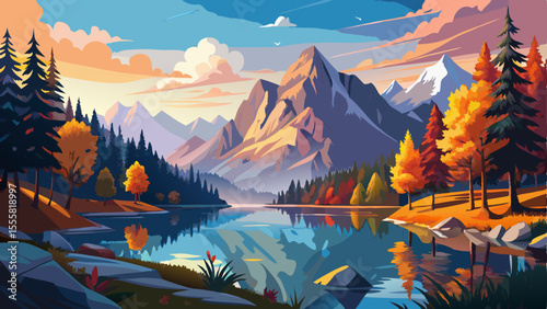 Great morning view of Fusine Lake. Colorful autumn sunrise in Julian Alps with Mangart peak in the background. Located in the Province of Udine, Italy