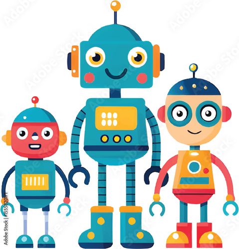 Robot Character Flat Icons Set for Futuristic Design and UI Elements