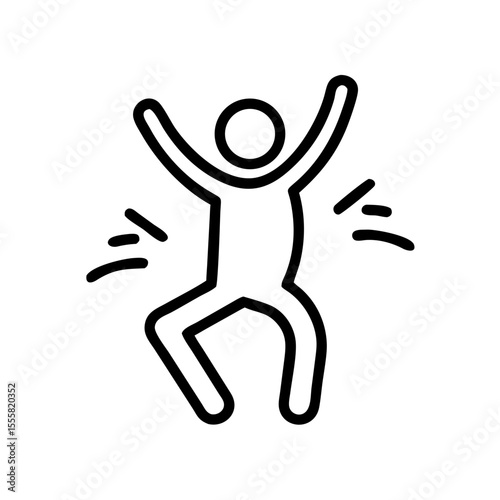 Stick figure jumping for joy with raised arms in playful pose  