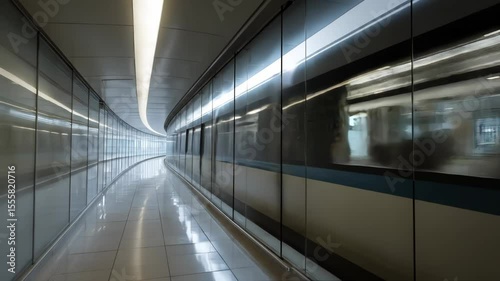 The video's blurred background shows a sleek high-speed train with the aerodynamic design, high efficiency and advanced technology.
