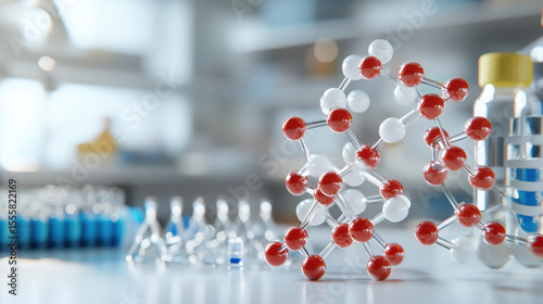 Molecular structure model representing nanomaterials in laboratory setting, showcasing innovation and scientific research