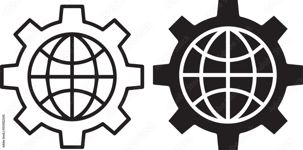 Fototapeta premium digital global business,gears with globe icons, , international technology, worldwide connectivity
