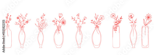 Flower Bottle Vase Wine Cute Blue Decoration Doodle Illustration