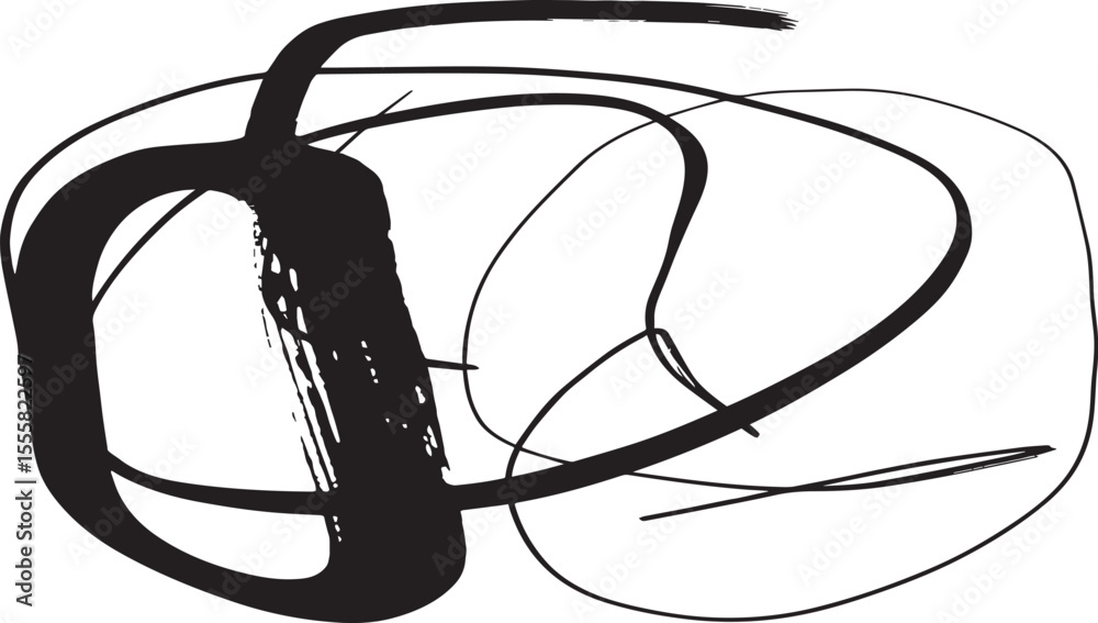 Abstract black ink brush strokes and lines creating a dynamic and energetic composition on a clean white background
