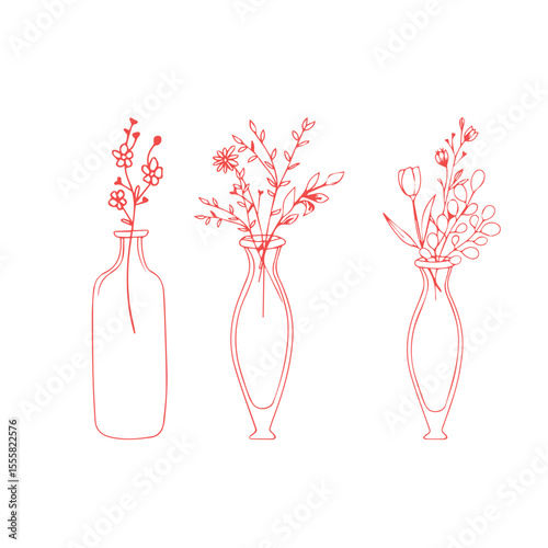 Flower Bottle Vase Wine Cute Blue Decoration Doodle Illustration