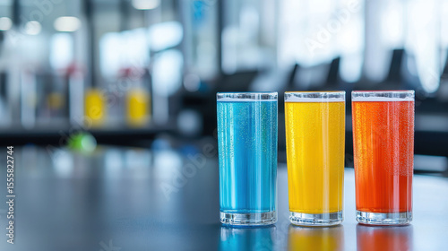 Refreshing sports drinks in vibrant colors, perfect for fitness enthusiasts, displayed in clear glasses