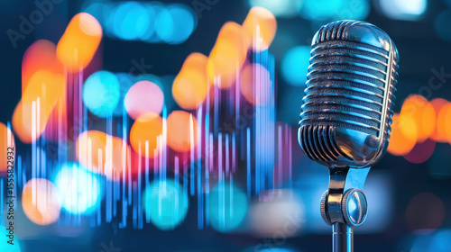 Vintage microphone with sound waves in background, symbolizing voice clarity and audio quality