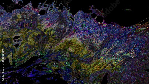 Vibrant Abstract Swirl with Dominant Blue Red Hues in Energetic Paint Splashes Artwork