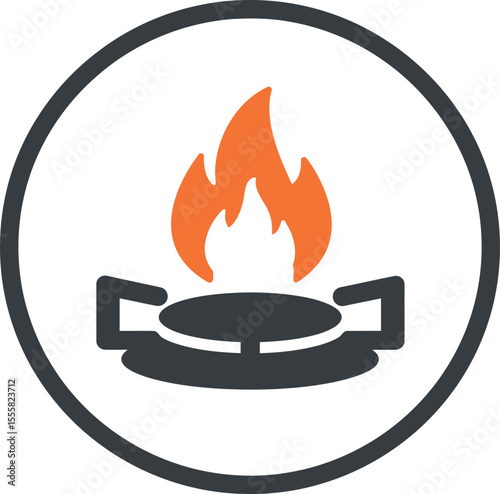 Cooking Gas Stove Burner with Orange Flame - Dark Kitchen
