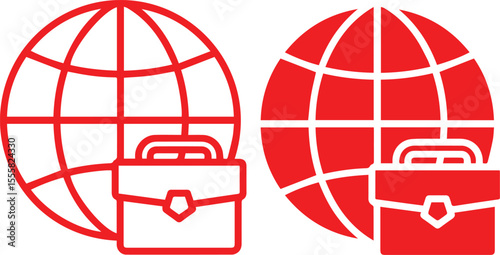 globe earth line art, red stylized world icon, global business travel icon, red abstract wireframe sphere logo
