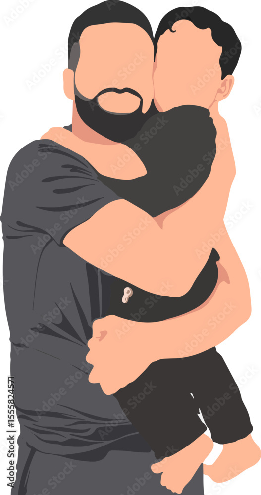Fototapeta premium Loving Father Holding His Child in a Warm Embrace - Vector Illustration