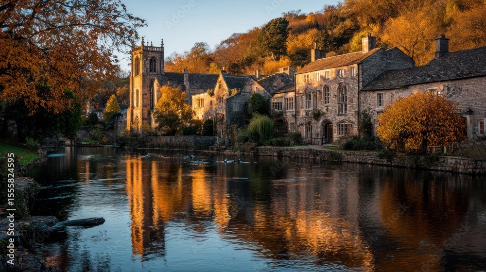 Fototapeta premium Autumnal village reflections