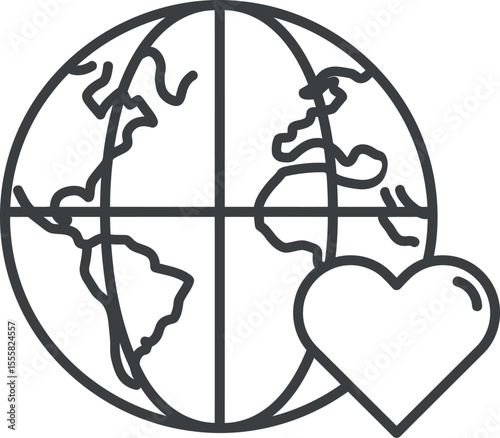 Global Love & Connection Icon - Planet Earth Heart Symbol