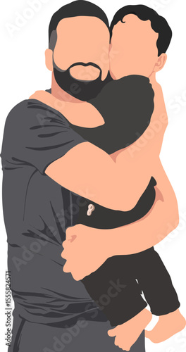 Loving Father Holding His Child in a Warm Embrace - Vector Illustration