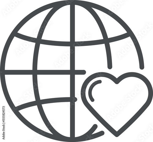 Global Love & Connection Icon - Planet Earth Heart Symbol