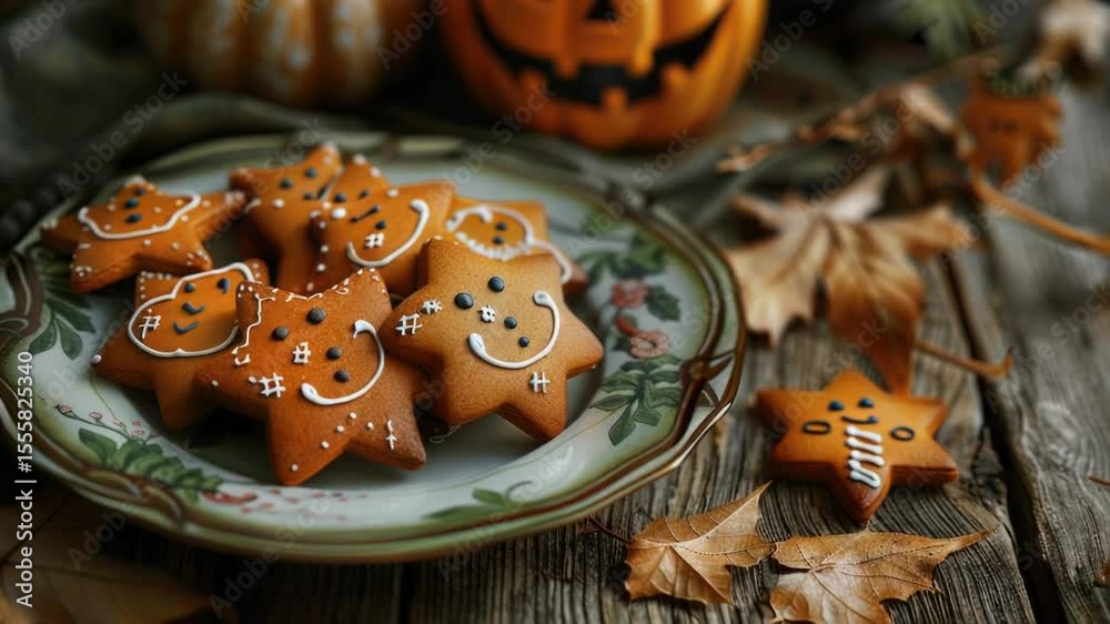 A plate of ginger cookies with unique facial designs